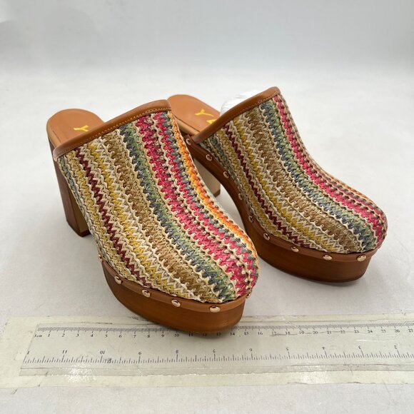 YDN Multi Platform Slip On Clogs Mules Cork High Heel Round Toe Rivet Sandals - Picture 4 of 8